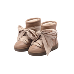 Donsje Ganza kids boots in Hazelnut Leather, with bow laces, angled front view