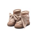 Donsje Ganza kids boots in Hazelnut Leather, with bow laces, angled front view