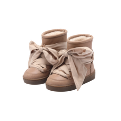 Donsje Ganza kids boots in Hazelnut Leather, with bow laces, angled front view