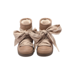 Donsje Ganza kids boots in Hazelnut Leather, with bow laces, front view