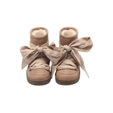 Donsje Ganza kids boots in Hazelnut Leather, with bow laces, front view