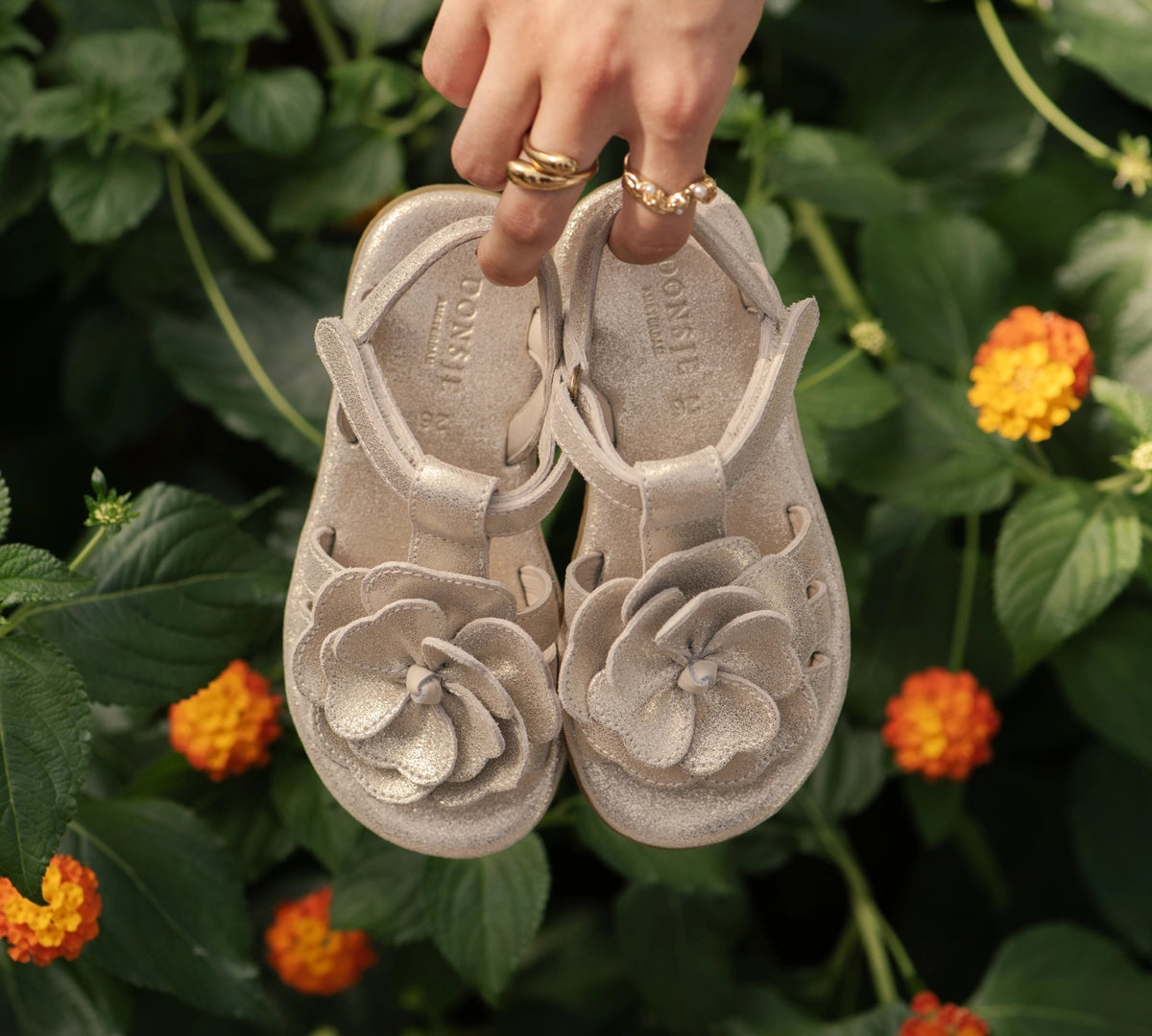 Donsje | Kids Shoes Iles Fields Sandals Shimmer Buttercup - Silver Metallic Leather
