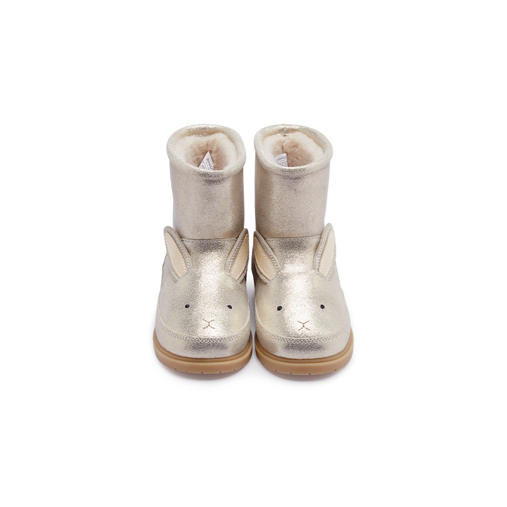 Donsje Xelly Bunny kids boots in Silver Metallic Leather, with bunny details, front view