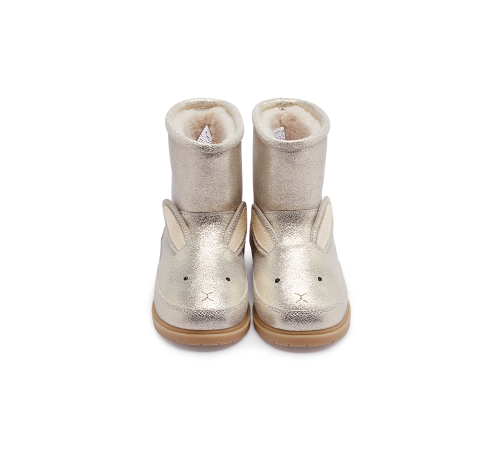 Donsje Xelly Bunny kids boots in Silver Metallic Leather, with bunny details, front view