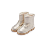Donsje Xelly Bunny kids boots in Silver Metallic Leather, angled front view