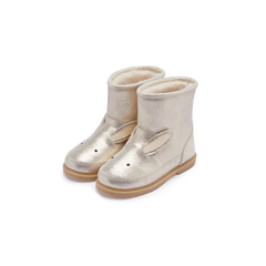 Donsje Xelly Bunny kids boots in Silver Metallic Leather, angled front view