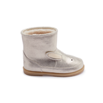 Donsje Xelly Bunny kids boots in Silver Metallic Leather, side view with bunny ear detail