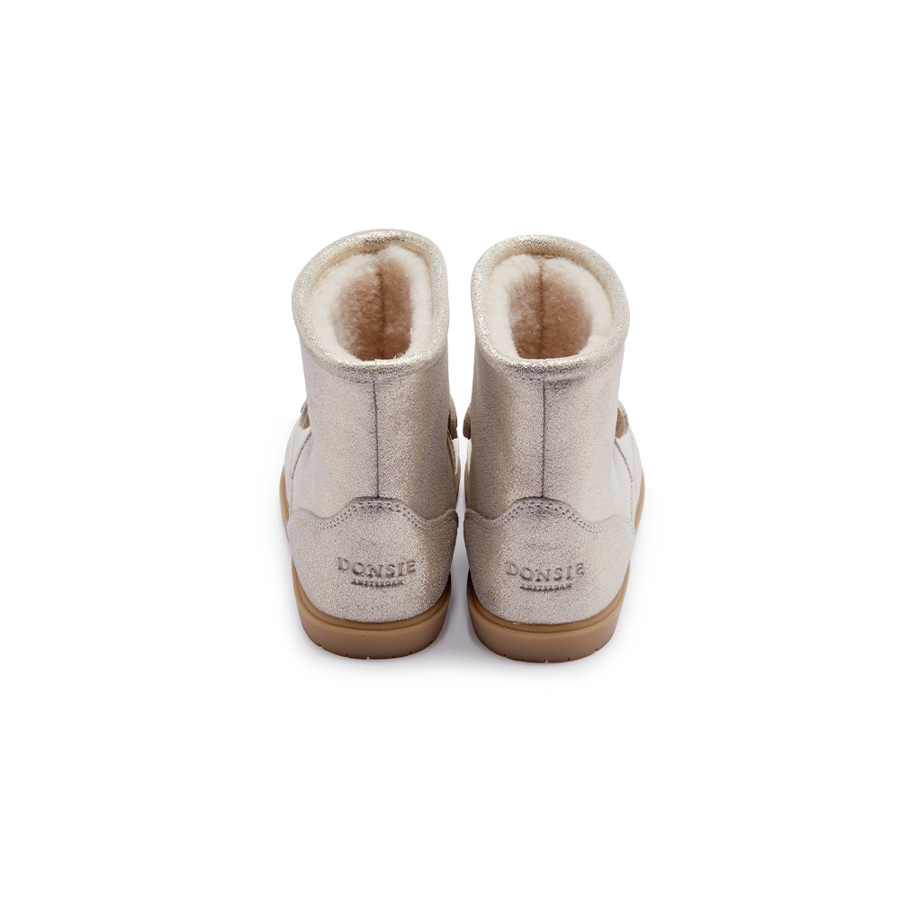 Donsje Xelly Bunny kids boots in Silver Metallic Leather, rear view