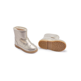 Donsje Xelly Bunny kids boots in Silver Metallic Leather, side view showing the textured sole