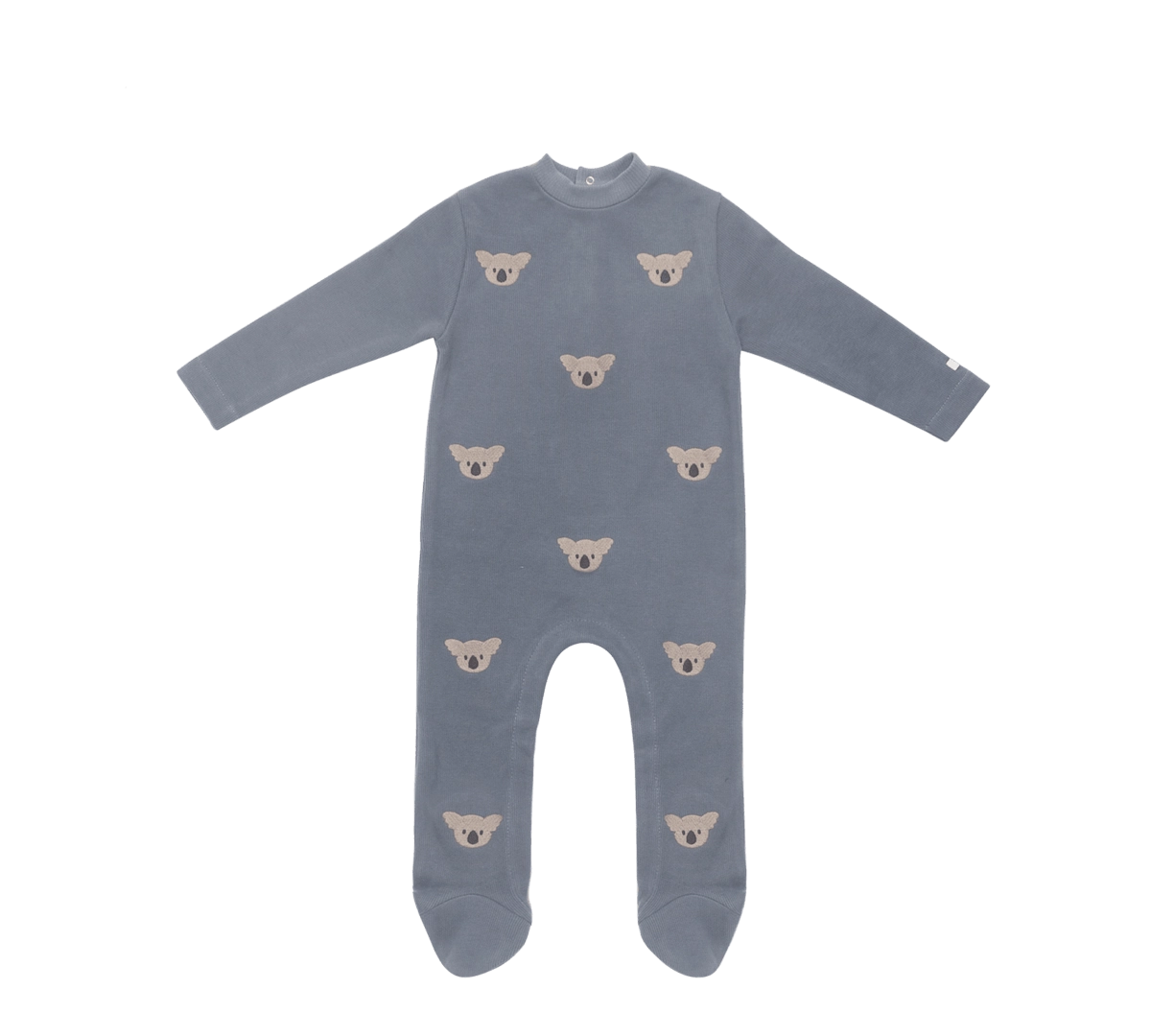 Donsje Phlyn Koalas onesie in Dark Spruce, front view with koala motifs