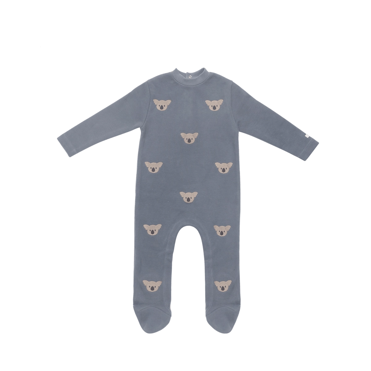 Donsje Phlyn Koalas onesie in Dark Spruce, front view with koala motifs