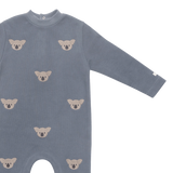 Donsje Phlyn Koalas onesie in Dark Spruce, close-up of the front and sleeve