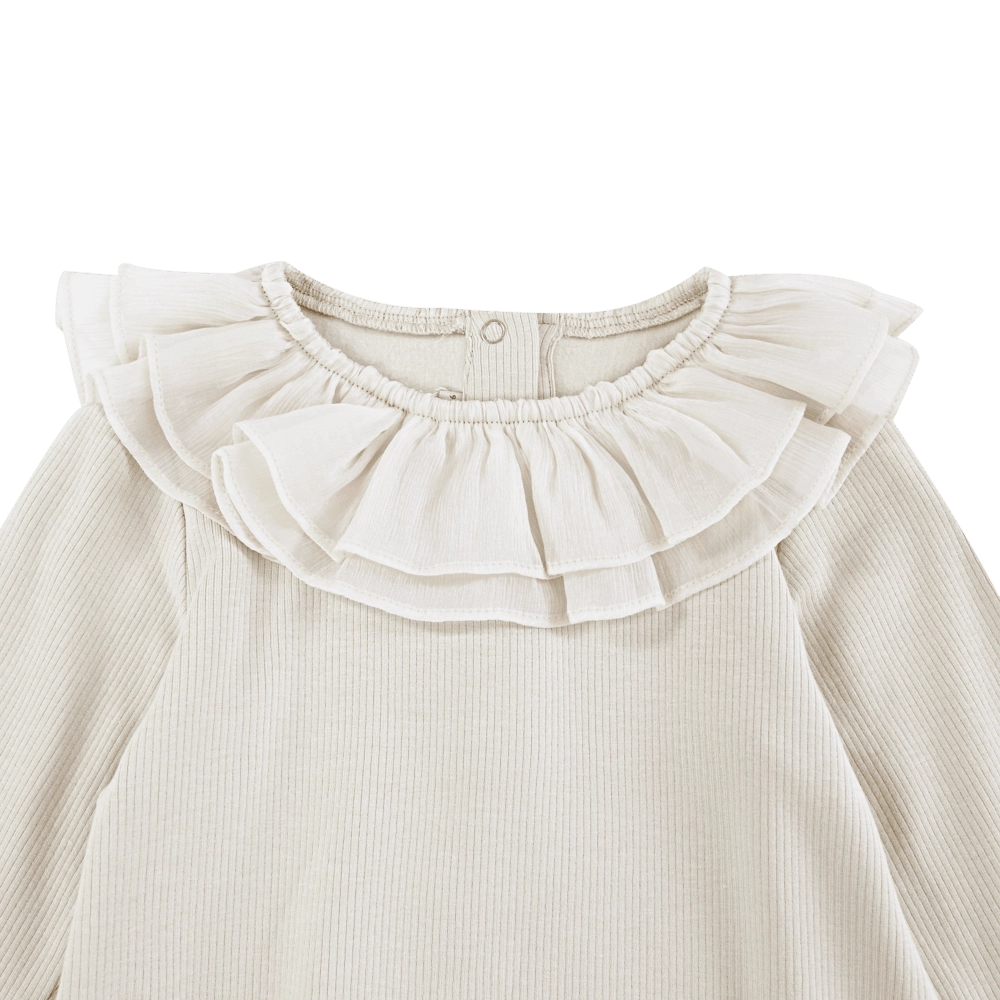 Donsje Fabien bodysuit in Birch, close-up of the ruffled collar