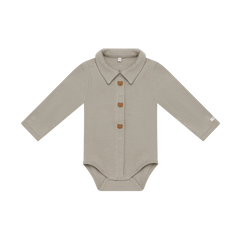 Donsje Finnian Bears bodysuit in Dusty Green, front view with collar and buttons