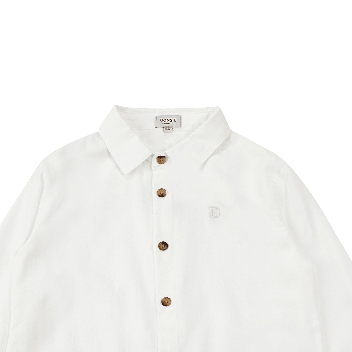 Donsje Chee shirt in Crispy White, close-up of the collar and buttons