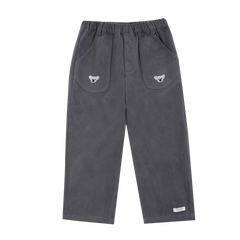 Donsje Kassim Koala trousers in Cloudy Grey, front view with koala pocket details