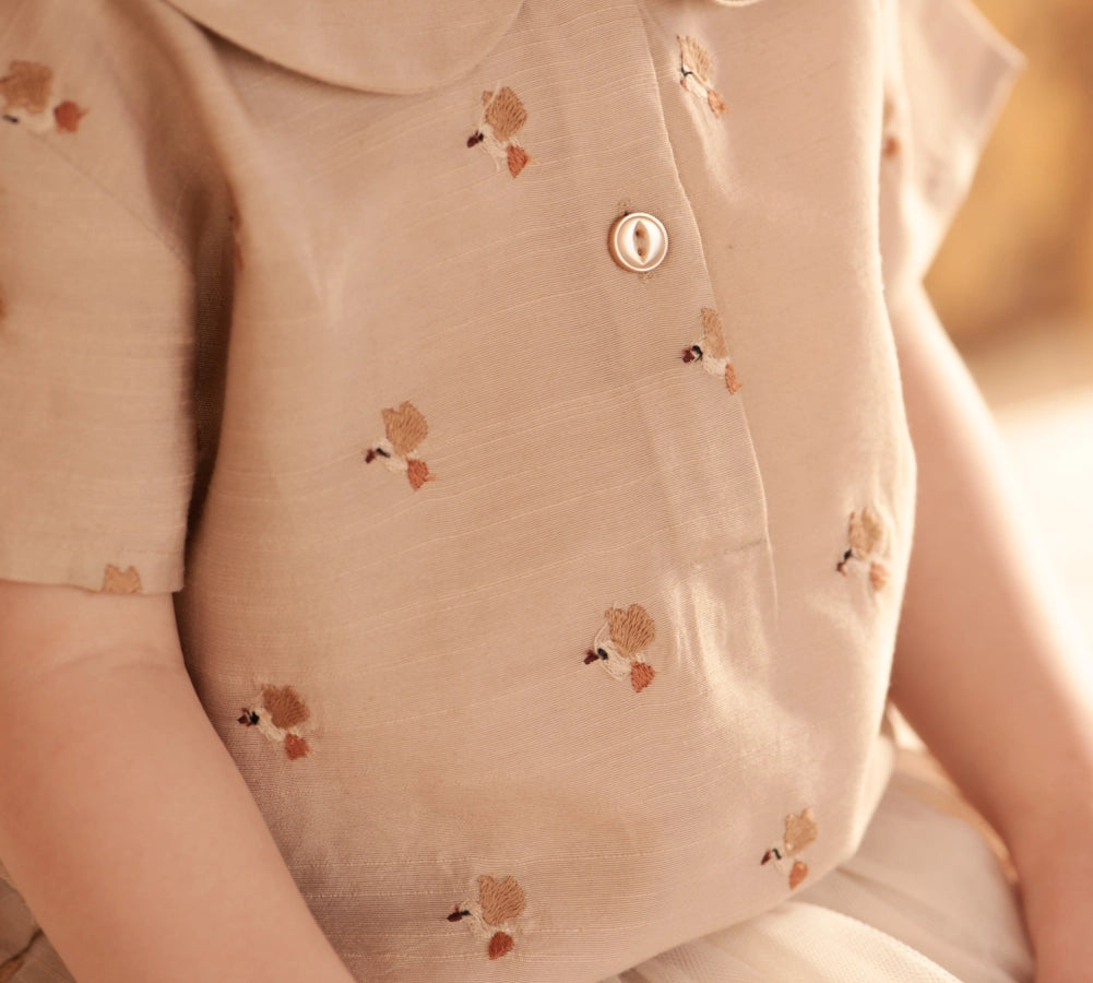 Donsje | Nesa Blouse Hummingbirds - Soft Taupe