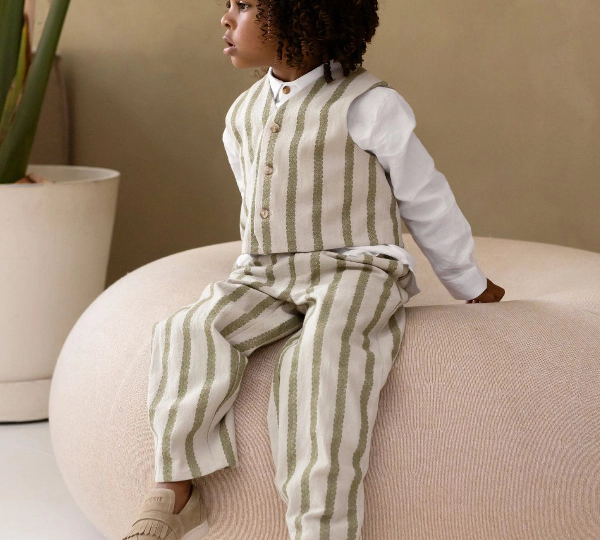 Donsje | Shortan Gilet - Light Green - Green Striped