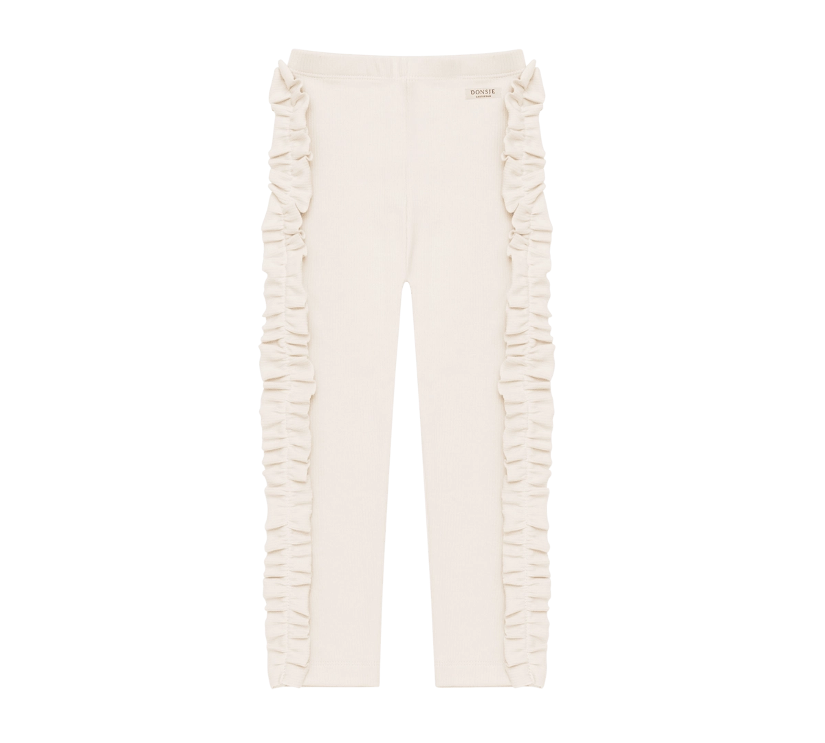 Donsje Audun leggings in Macaroon, front view with side ruffles