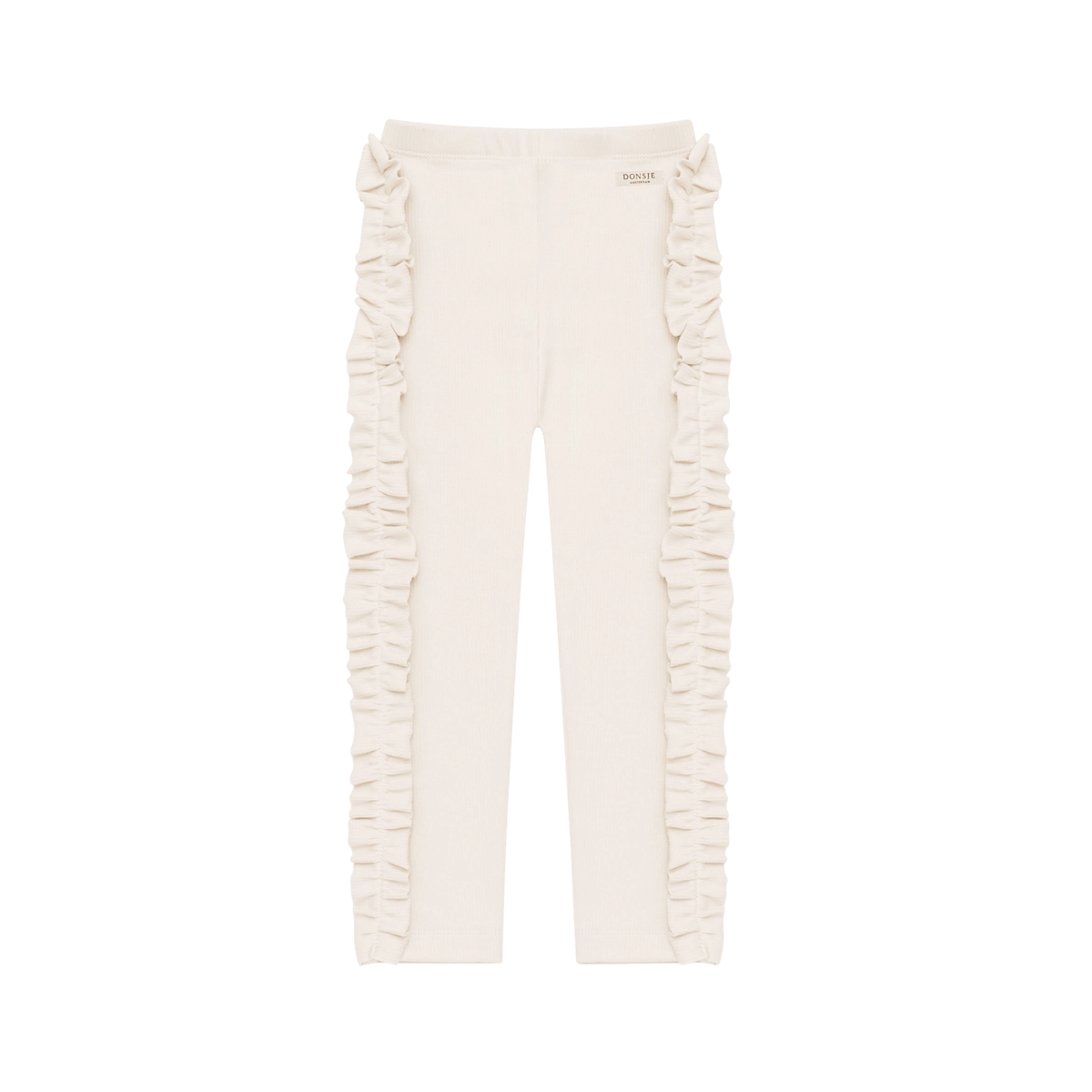 Donsje Audun leggings in Macaroon, front view with side ruffles