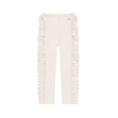 Donsje Audun leggings in Macaroon, front view with side ruffles