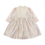 Donsje Kylen dress in Soft Powder with White Blossom, front view with floral details