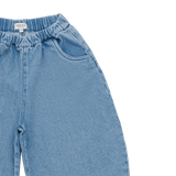 Donsje Dinotje trousers in Sky Blue, close-up of the waistband and front pockets