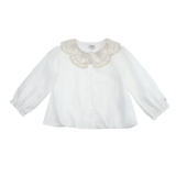 Donsje Kieke blouse in Crispy White, front view with lace collar