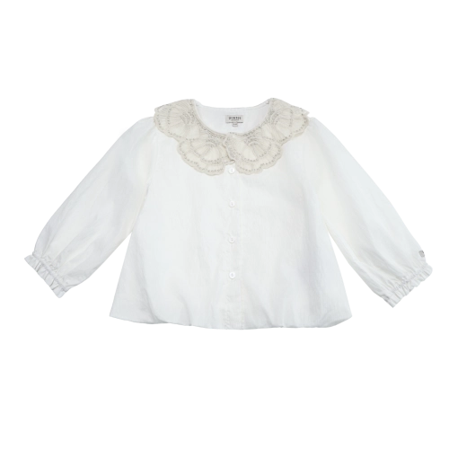 Donsje Kieke blouse in Crispy White, front view with lace collar