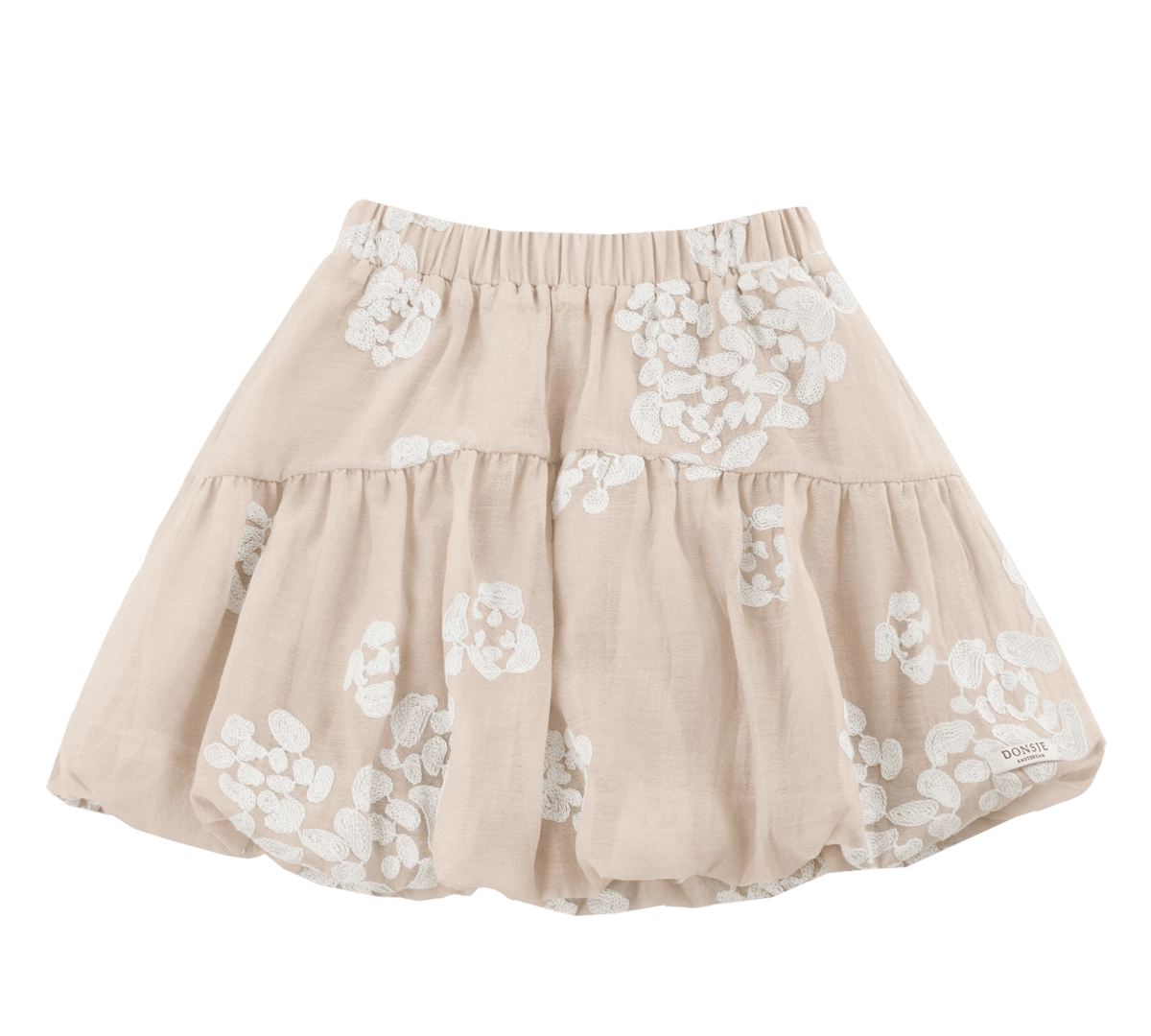 Donsje Kubwa skirt in Soft Powder with White Blossom, front view with floral details