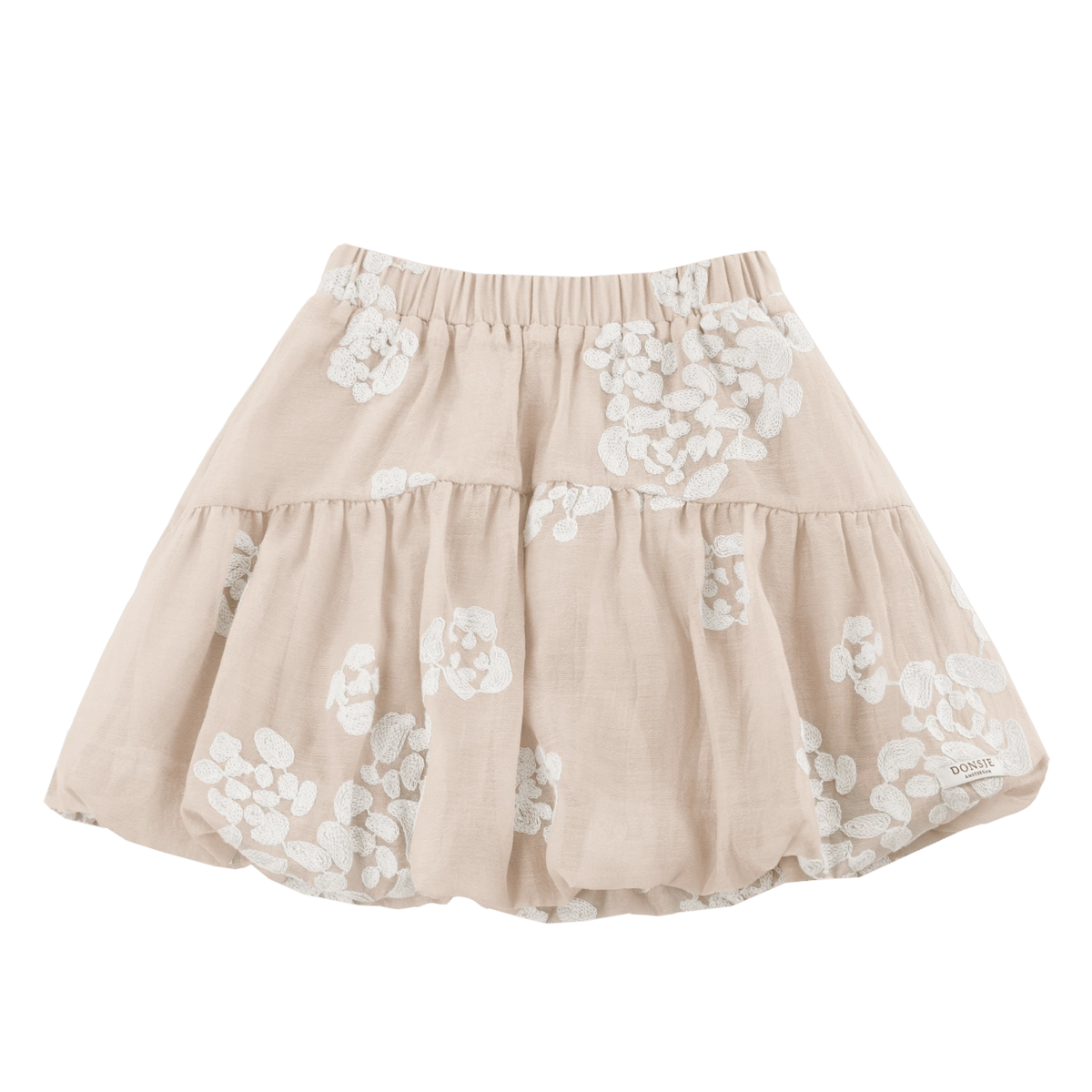 Donsje Kubwa skirt in Soft Powder with White Blossom, front view with floral details