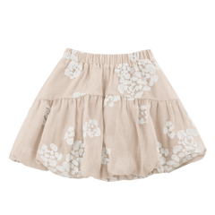 Donsje Kubwa skirt in Soft Powder with White Blossom, front view with floral details