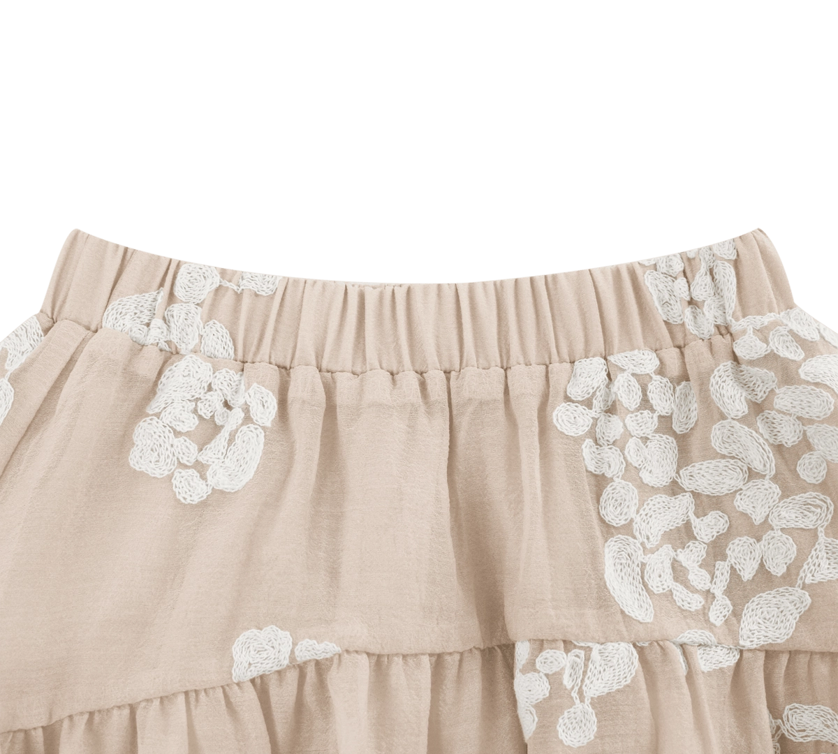 Donsje Kubwa skirt in Soft Powder with White Blossom, close-up of the waistband and floral details
