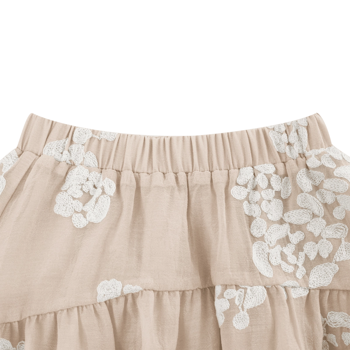 Donsje Kubwa skirt in Soft Powder with White Blossom, close-up of the waistband and floral details