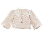 Donsje Opali blouse in Soft Powder with White Blossom, front view with floral details
