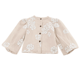 Donsje Opali blouse in Soft Powder with White Blossom, front view with floral details