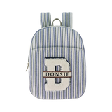 Donsje - Raffie Schoolbag - Blue - Moss Green Striped