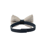 Donsje Zefrin bow tie in Navy and Burgundy Thin Striped, back view showing the neck strap