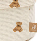 Close-up of the teddy bear print and waffle texture on the Jollein Mini Teddy Bear changing table basket
