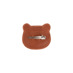 Donsje Josy Classic Bear hairclip in Cognac Classic Leather, back view showing the metal clip