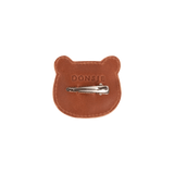 Donsje Josy Classic Bear hairclip in Cognac Classic Leather, back view showing the metal clip