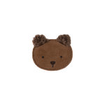 Donsje Pouty Fluffy Bear hairclip in Teddy Brown Suede, front view with fluffy ears
