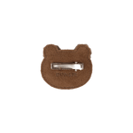 Donsje Pouty Fluffy Bear hairclip in Teddy Brown Suede, back view showing the metal clip