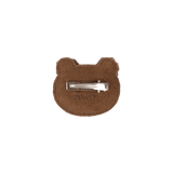 Donsje Pouty Fluffy Bear hairclip in Teddy Brown Suede, back view showing the metal clip