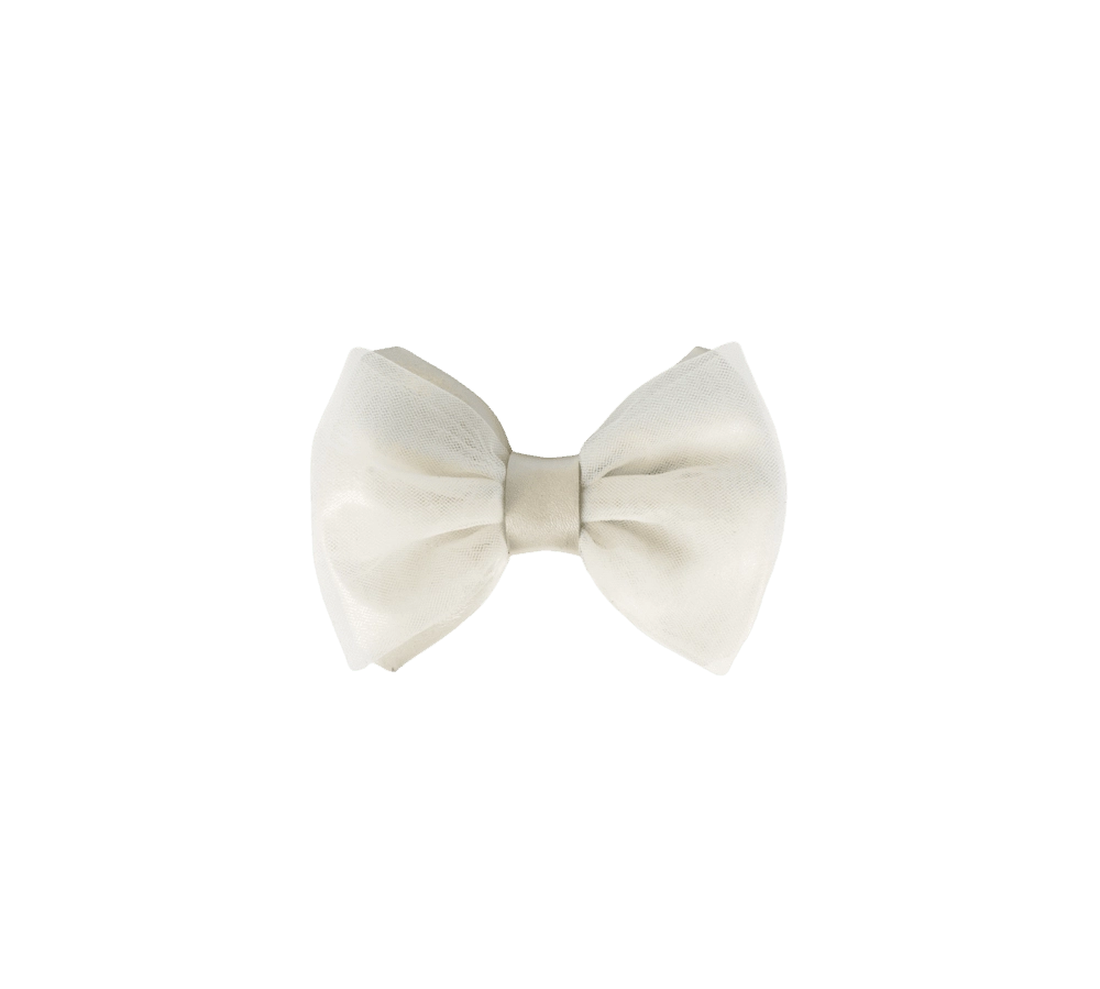 Donsje Angeline bow hairclip in Off White Metallic Leather, front view