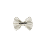 Donsje Angeline bow hairclip in Off White Metallic Leather, back view showing the metal clip