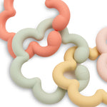 Jollein silicone flower toy loops linked together in coral, green, yellow and pink