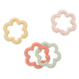 Jollein silicone flower toy loops shown separately and linked together