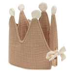 Back of the Jollein Teddy Bear birthday crown showing its ribbon tie and cream pom-poms