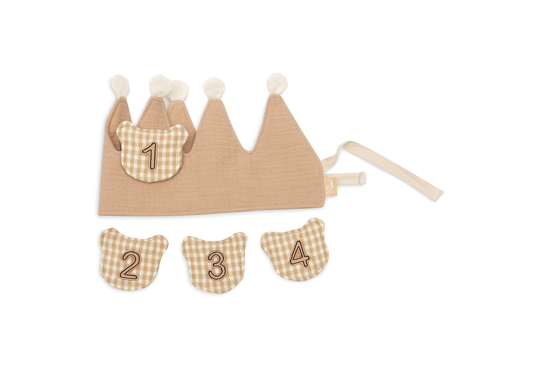 Jollein Teddy Bear birthday crown laid flat with detachable numbered patches 1, 2, 3 and 4